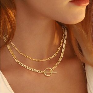 Elegant Gold Double-Layer Toggle Necklace